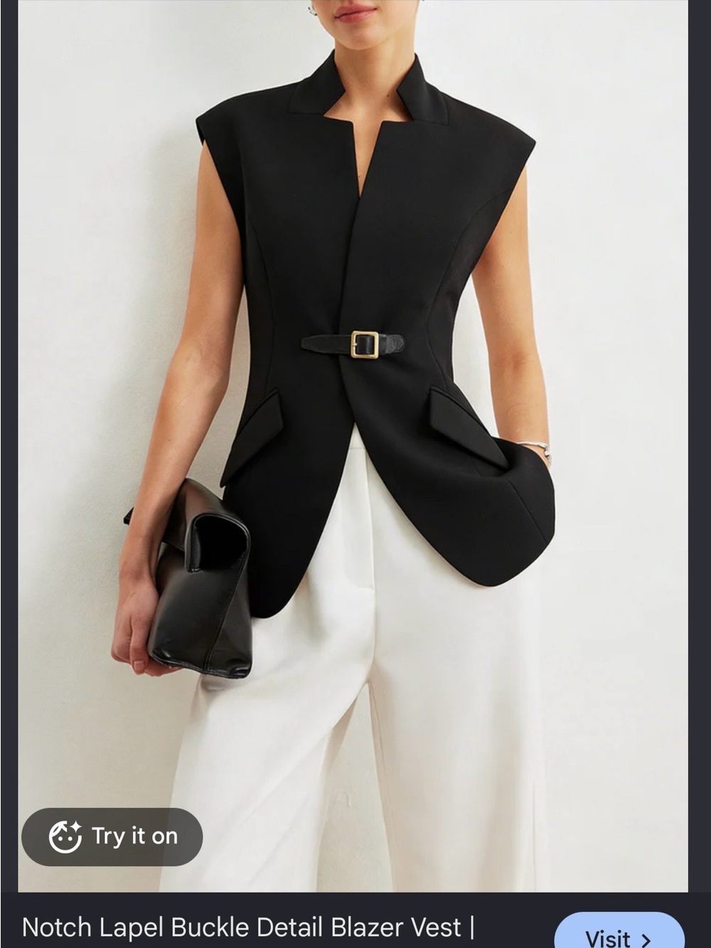 Commense Black Notch Lapel Buckle Detail Vest